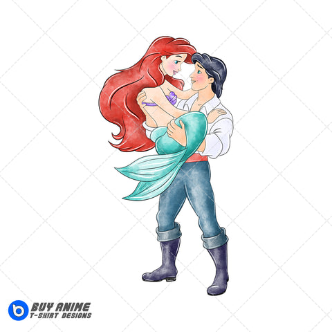 Ariel and Prince Eric The Little Mermaid Watercolor Clipart PNG Hand Drawn Illustration