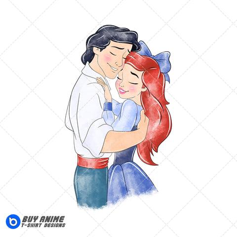 Ariel and Prince Eric The Little Mermaid Watercolor Clipart PNG Hand Drawn Illustration #2