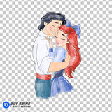 Ariel and Prince Eric The Little Mermaid Watercolor Clipart PNG Hand Drawn Illustration #2