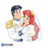 Ariel and Prince Eric The Little Mermaid Watercolor Clipart PNG Hand Drawn Illustration #3