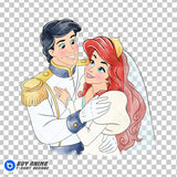 Ariel and Prince Eric The Little Mermaid Watercolor Clipart PNG Hand Drawn Illustration #3