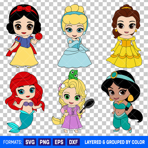 Baby Disney Princess Bundle SVG Cut Files for Cricut and Silhouette