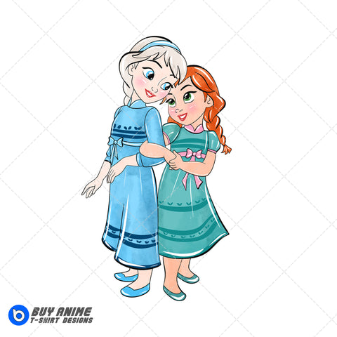 Baby Elsa and Anna Frozen Watercolor Clipart PNG Hand Drawn Illustration