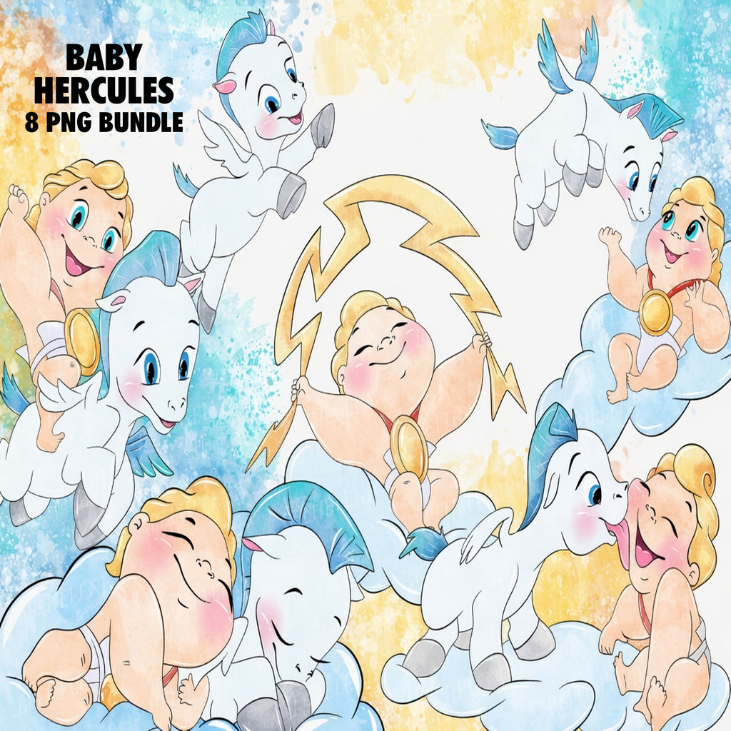 Baby Hercules Watercolor Clipart PNG Bundle