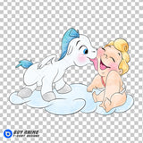 Baby Hercules and Pegasus Watercolor Clipart PNG Hand Drawn Illustration