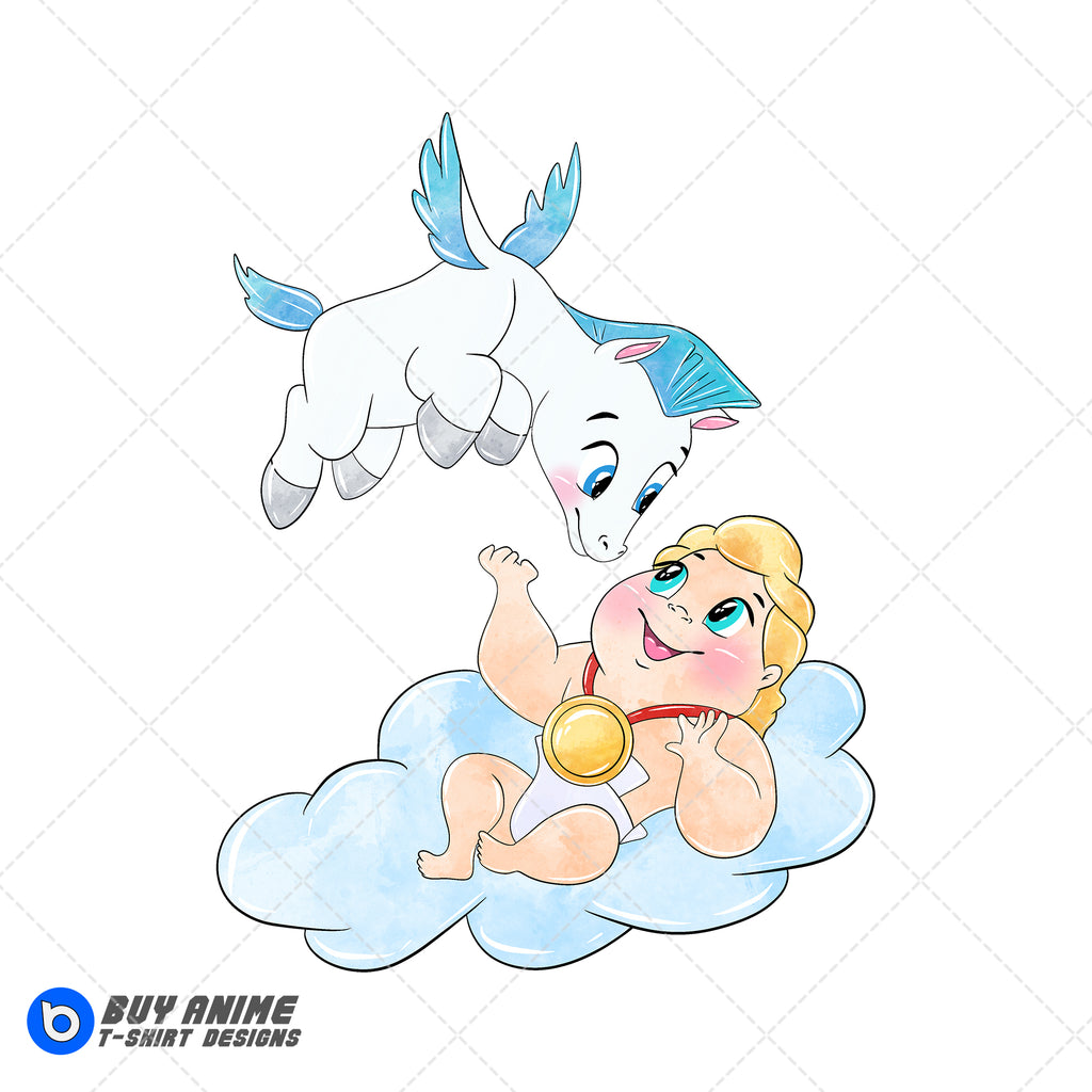Baby Hercules and Pegasus Watercolor Clipart PNG Hand Drawn Illustration #2
