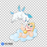 Baby Hercules and Pegasus Watercolor Clipart PNG Hand Drawn Illustration #2