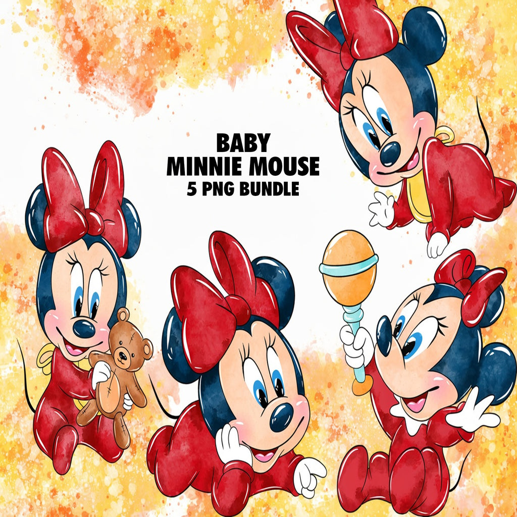 Baby Minnie Mouse Watercolor Clipart PNG Bundle #2