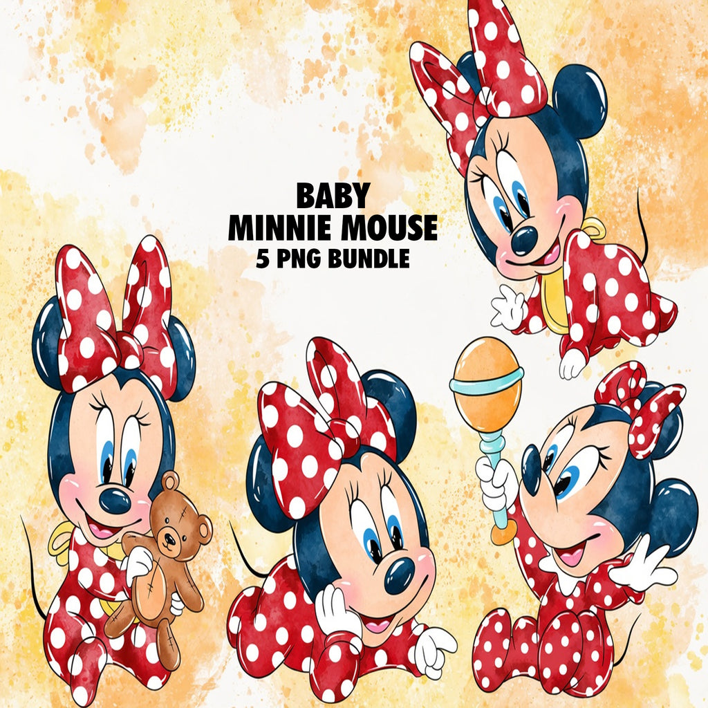 Baby Minnie Mouse Watercolor Clipart PNG Bundle #3