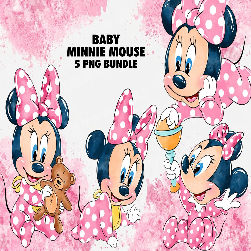 Baby Minnie Mouse Watercolor Clipart PNG Bundle