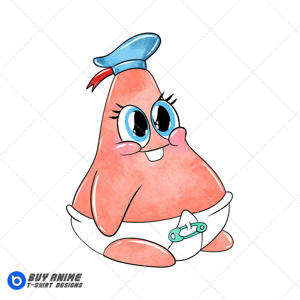 Baby Patrick Spongebob Watercolor Clipart PNG Hand Drawn Illustration