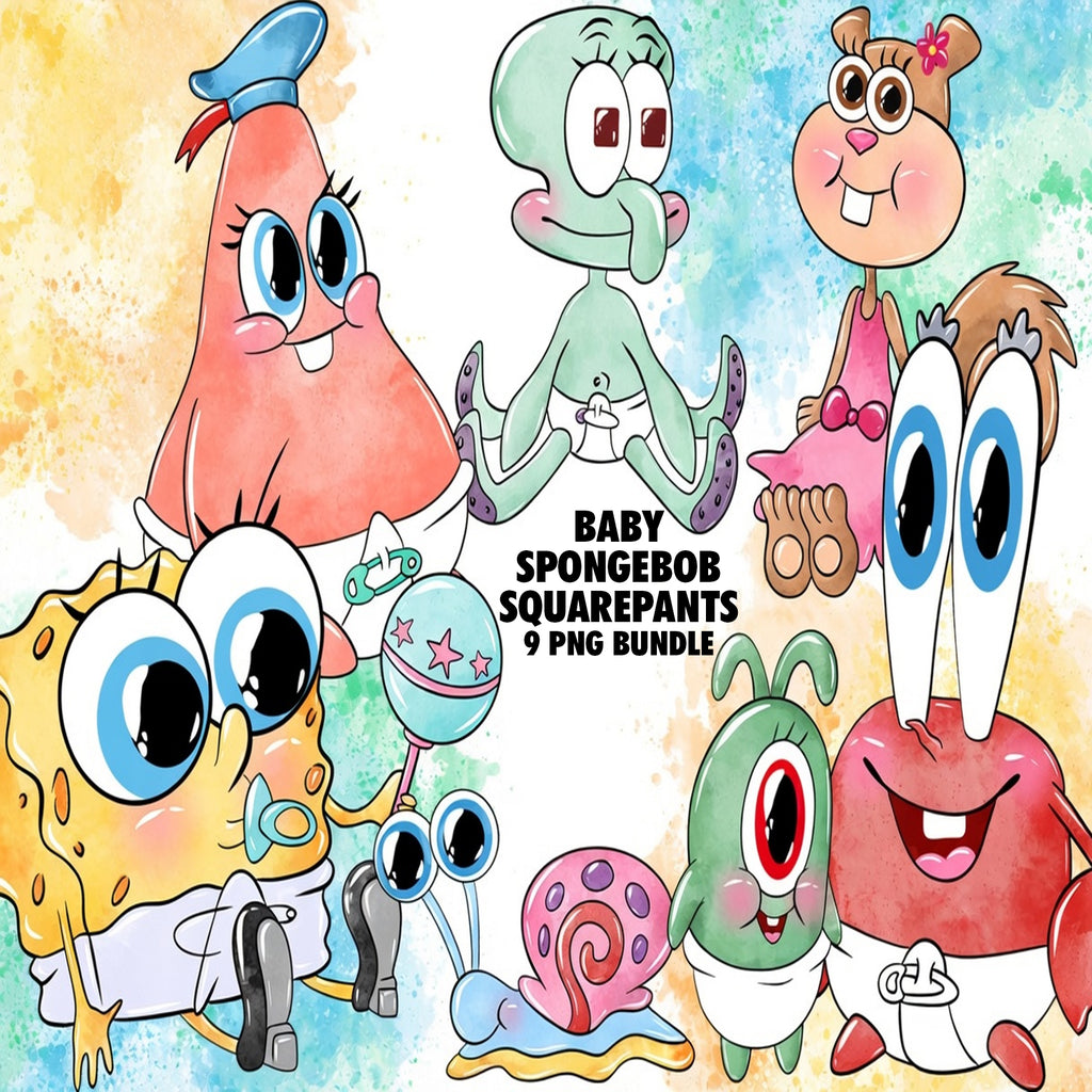 Baby SpongeBob SquarePants Watercolor Clipart PNG Bundle