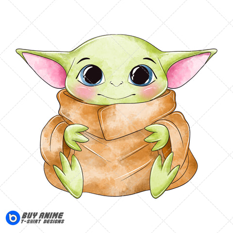 Baby Yoda Star Wars Watercolor Clipart PNG Hand Drawn Illustration