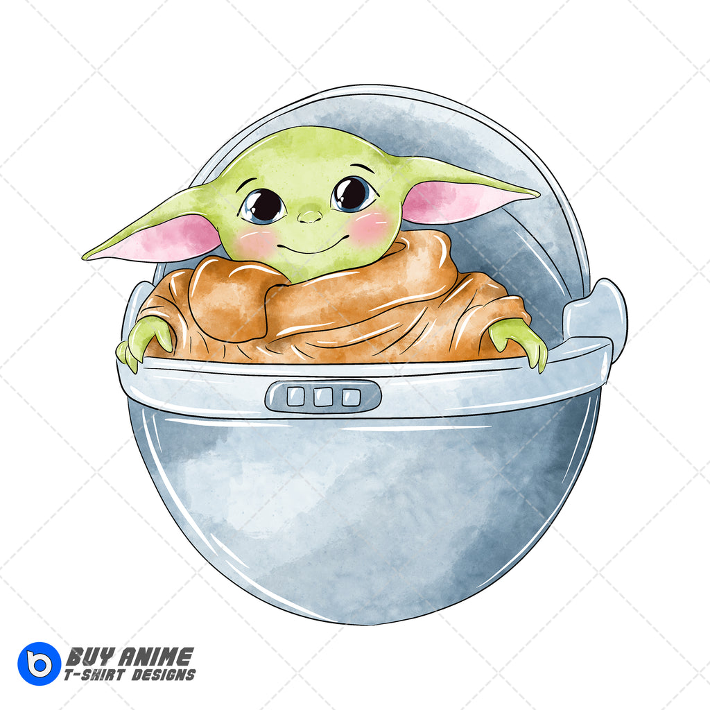 Baby Yoda Star Wars Watercolor Clipart PNG Hand Drawn Illustration #3