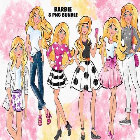 Barbie Watercolor Clipart PNG Bundle #2