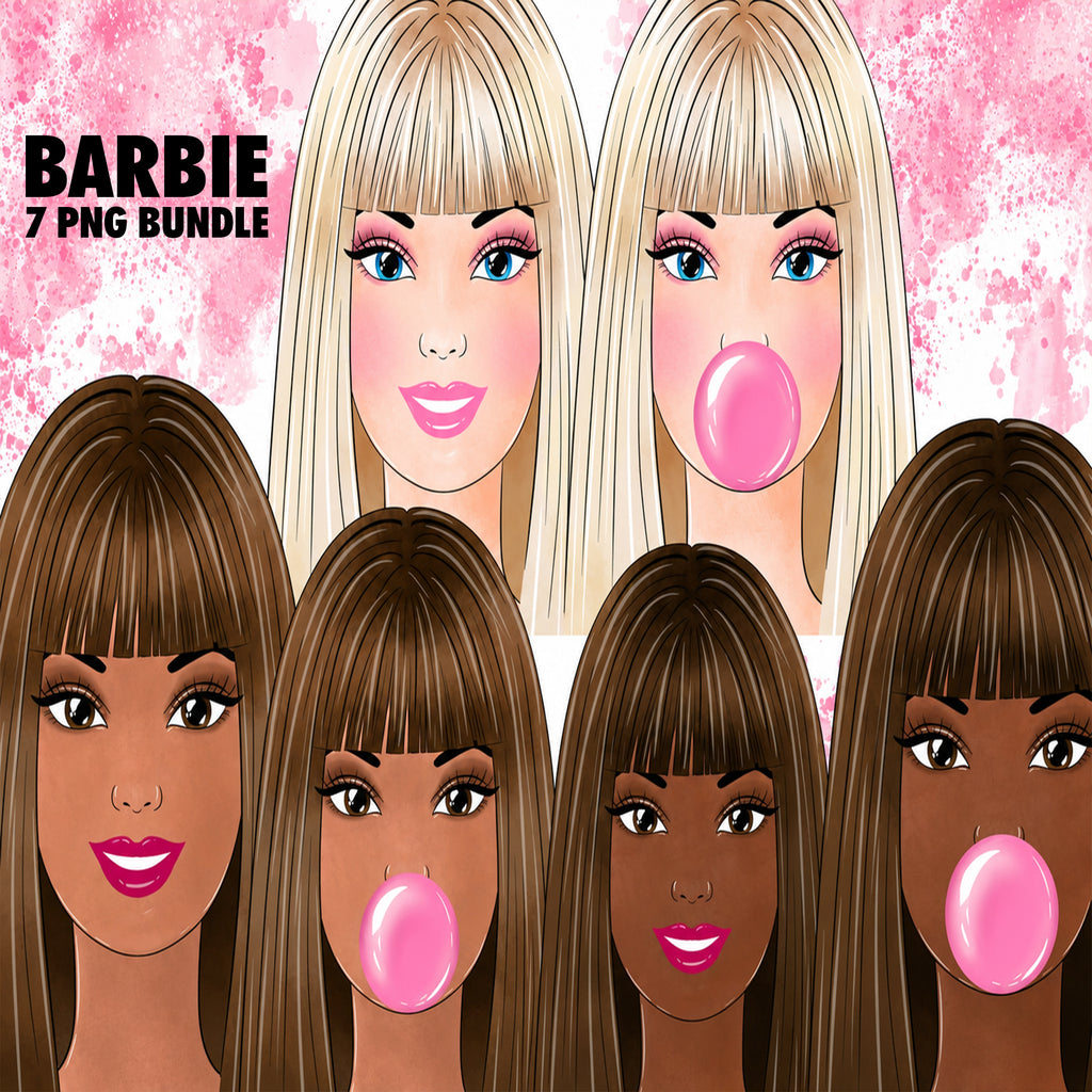 Barbie Watercolor Clipart PNG Bundle