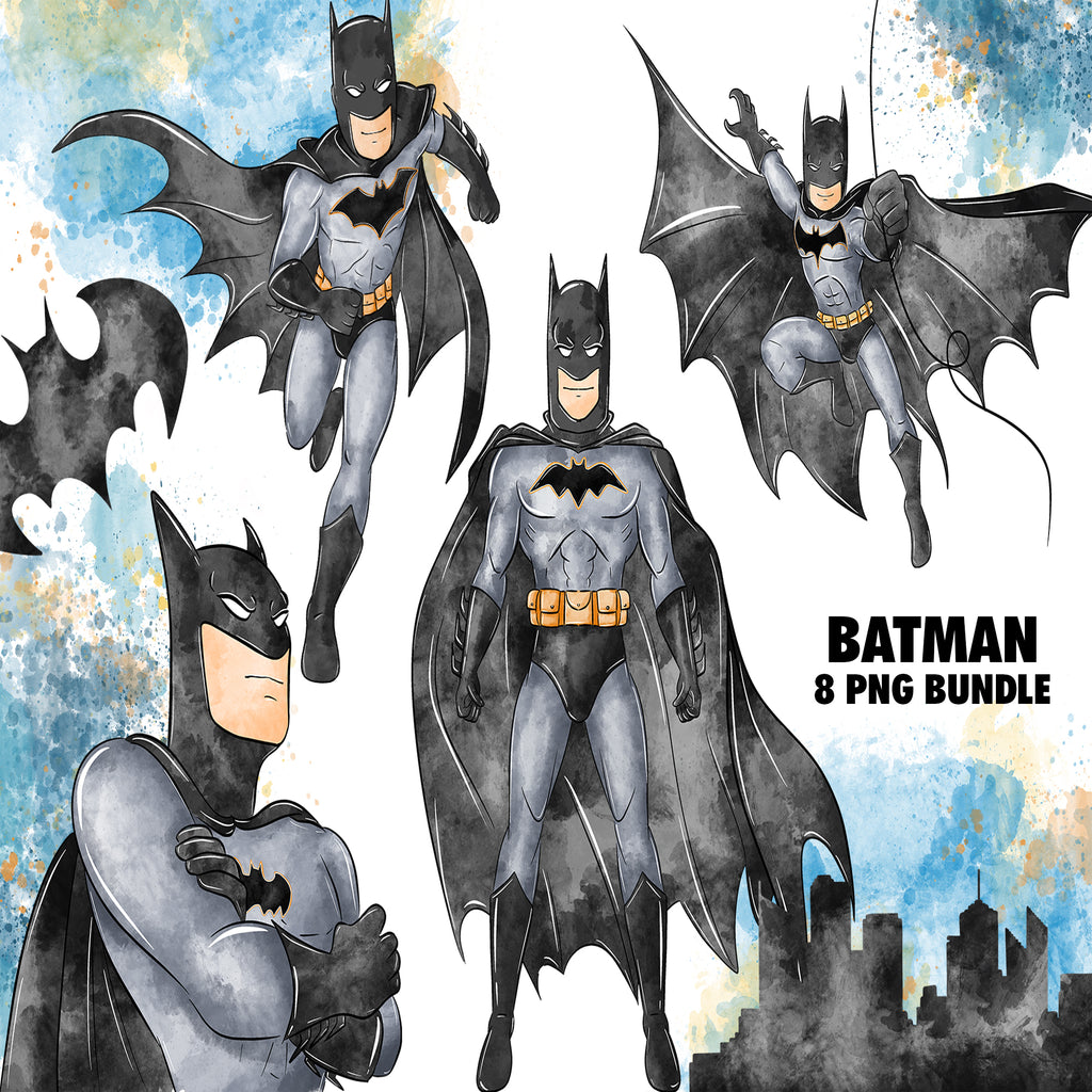 Batman Watercolor Clipart PNG Bundle #2