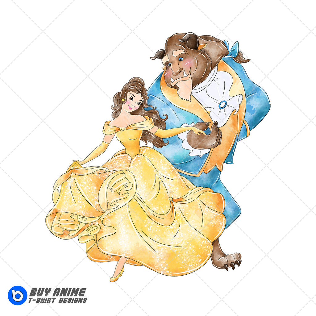 Belle and Beast Beauty and the Beast Watercolor Clipart PNG Hand Drawn Illustration