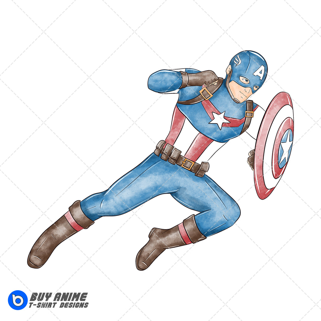 Captain America Watercolor Clipart PNG Hand Drawn Illustration
