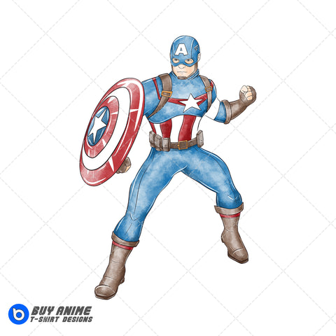 Captain America Watercolor Clipart PNG Hand Drawn Illustration #2