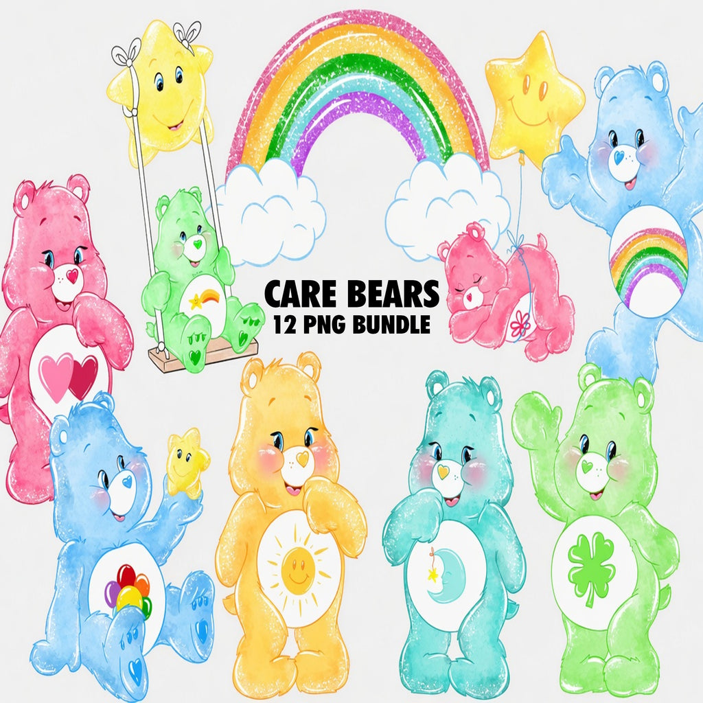 Care Bears Watercolor Clipart PNG Bundle