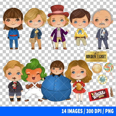 Charlie And The Chocolate Factory Clipart PNG Bundle