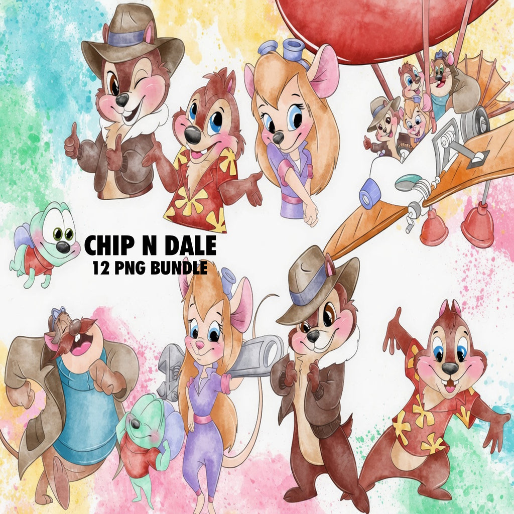 Chip N Dale Watercolor Clipart PNG Bundle