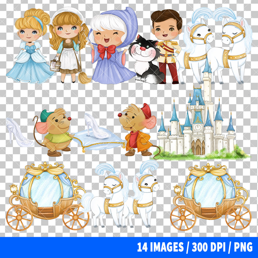 Cinderella Clipart PNG Bundle