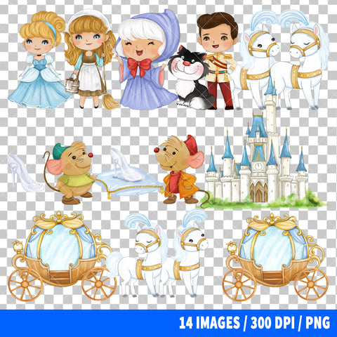 Cinderella Clipart PNG Bundle