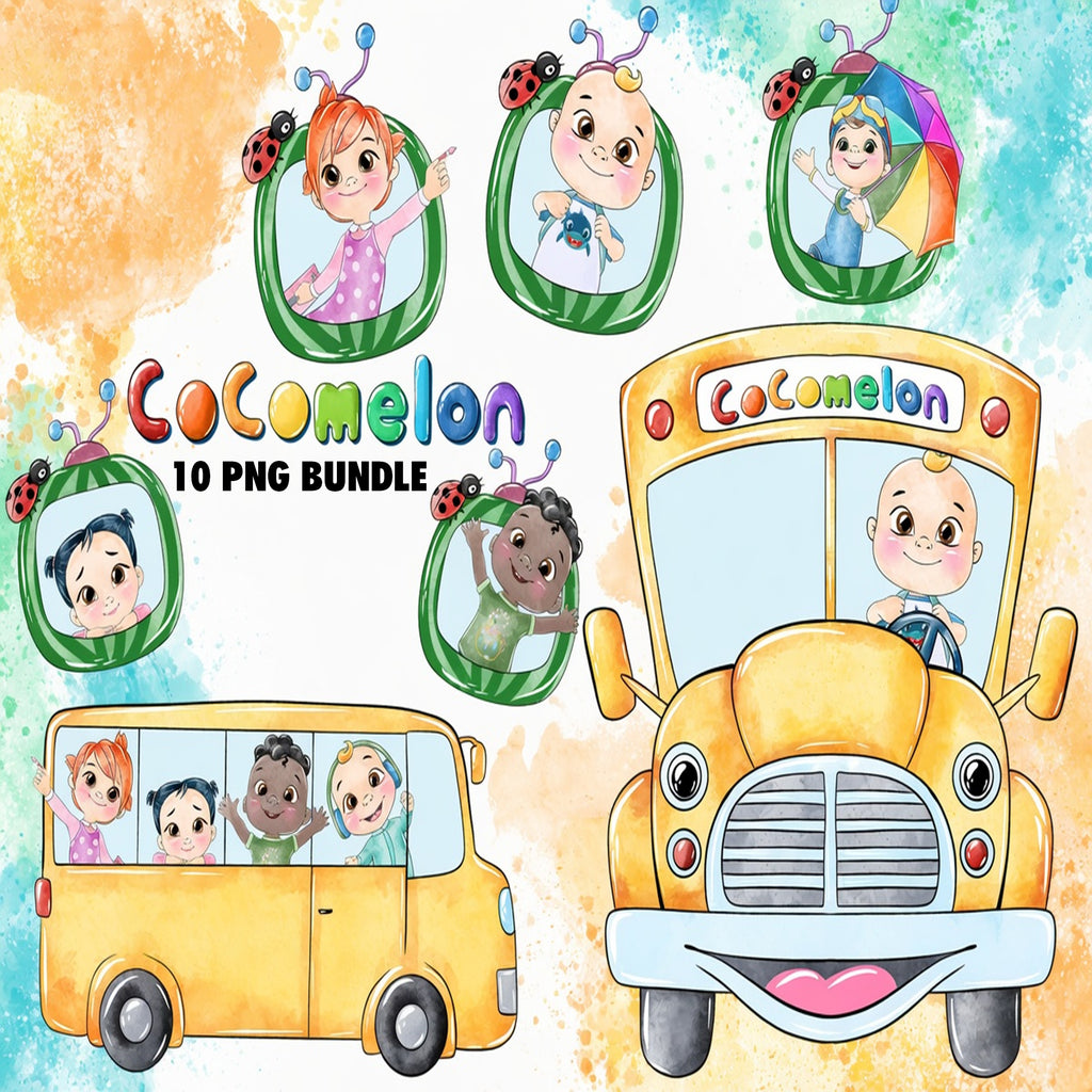 Cocomelon Watercolor Clipart PNG Bundle