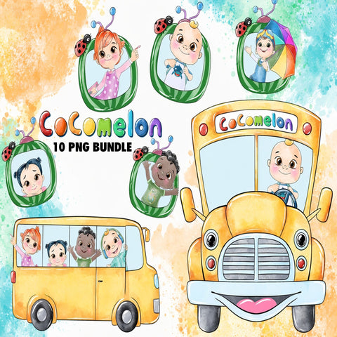 Cocomelon Watercolor Clipart PNG Bundle