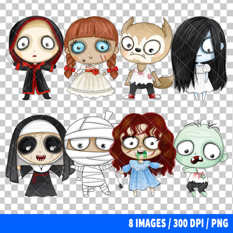 Cute Horror Characters Halloween Clipart PNG Bundle #2