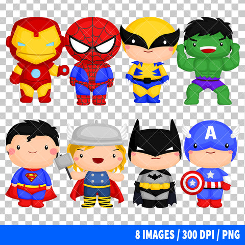Cute Superheroes Clipart PNG Bundle #3
