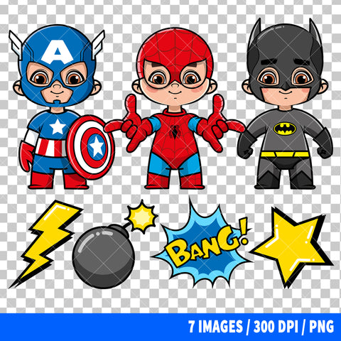 Cute Superheroes Clipart PNG Bundle #4