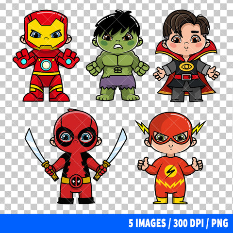 Cute Superheroes Clipart PNG Bundle #5