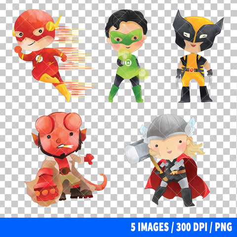 Cute Superheroes Clipart PNG Bundle #6