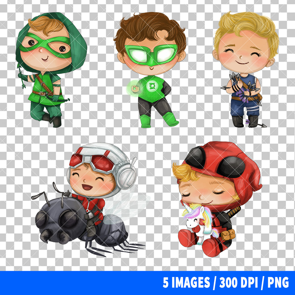 Cute Superheroes Clipart PNG Bundle #7