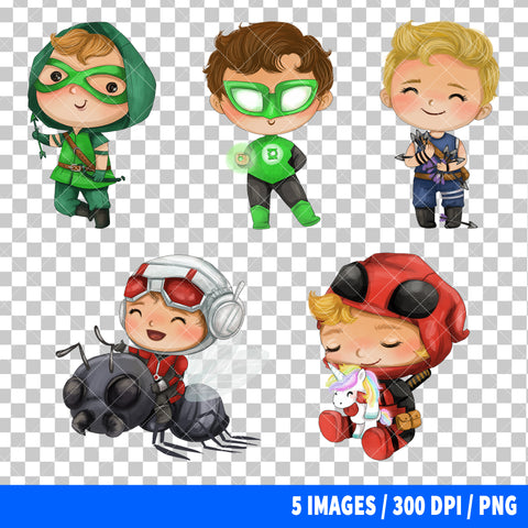 Cute Superheroes Clipart PNG Bundle #7