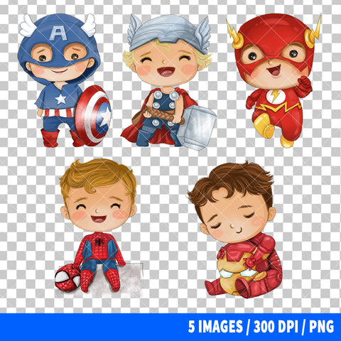 Cute Superheroes Clipart PNG Bundle #8