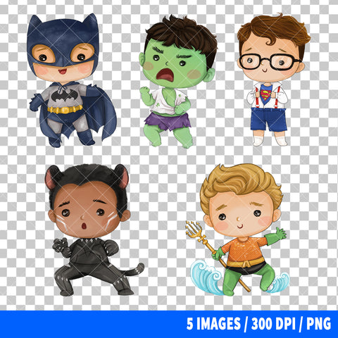 Cute Superheroes Clipart PNG Bundle #8