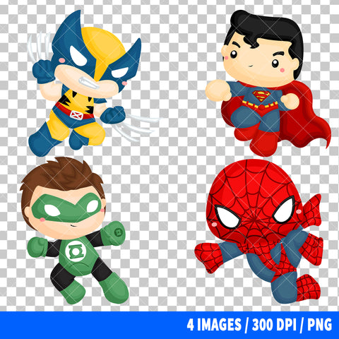 Cute Superheroes Clipart PNG Bundle