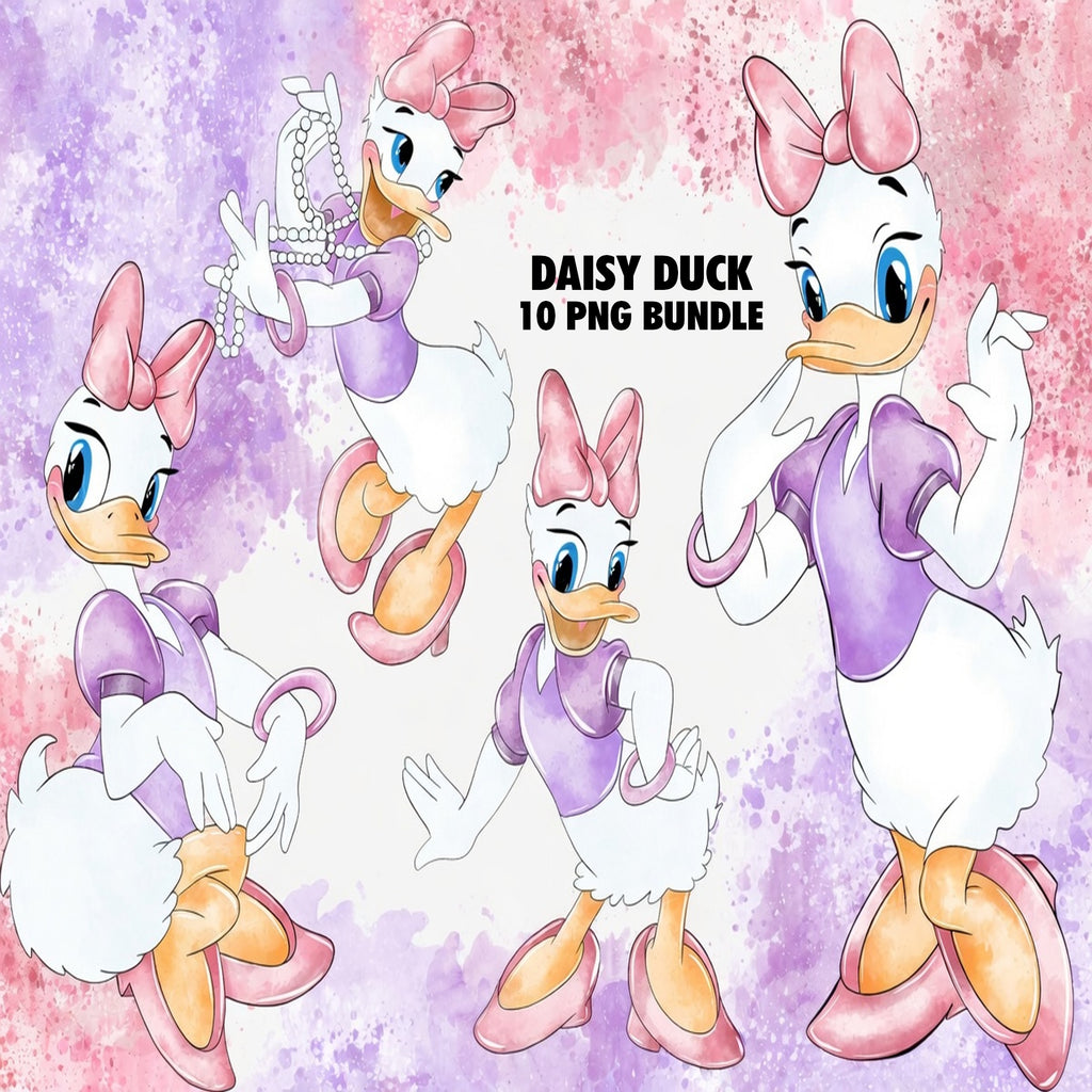 Daisy Duck Watercolor Clipart PNG Bundle