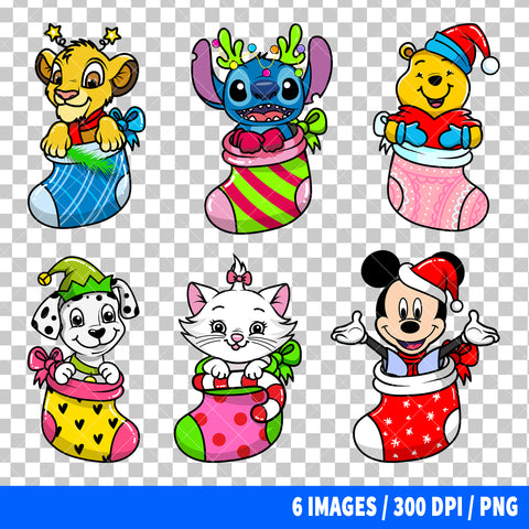 Disney Characters Christmas Clipart PNG Bundle