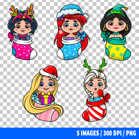 Disney Princess Christmas Clipart PNG Bundle