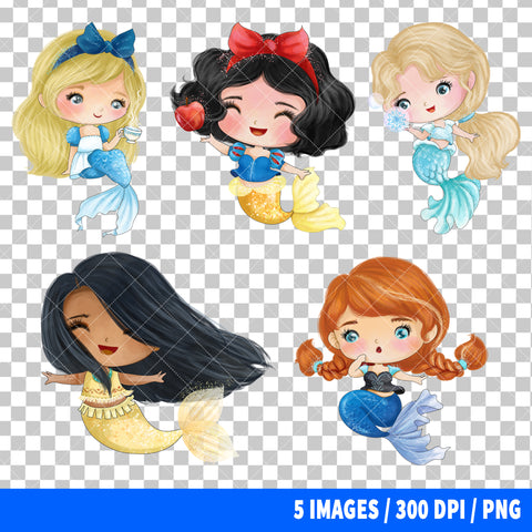 Disney Princess Mermaid Clipart PNG Bundle