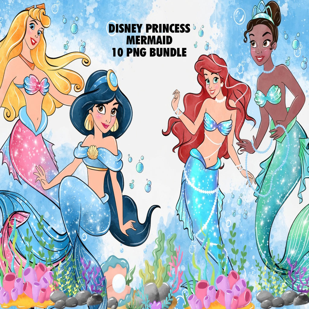 Disney Princess Mermaid Watercolor Clipart PNG Bundle #4