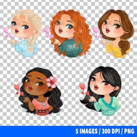 Disney Princess Valentine Clipart PNG Bundle #3