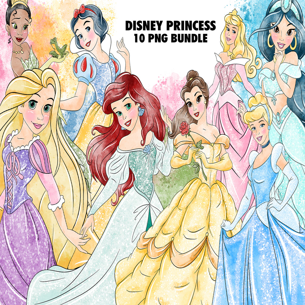 Disney Princess Watercolor Clipart PNG Bundle #18