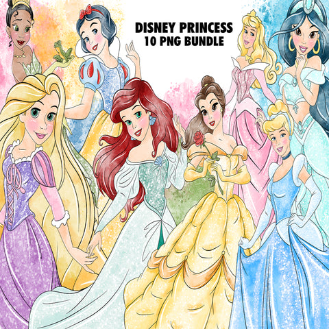 Disney Princess Watercolor Clipart PNG Bundle #18