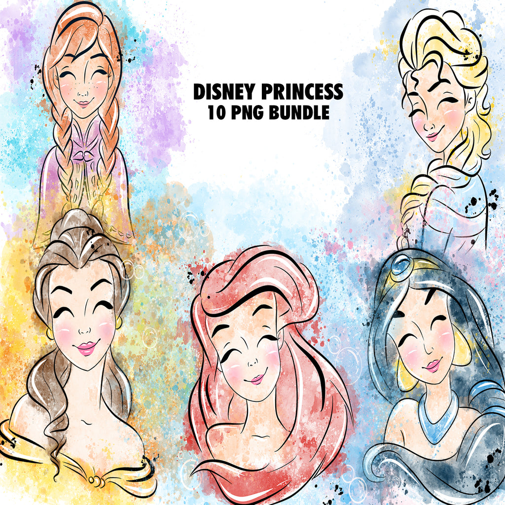 Disney Princess Watercolor Clipart PNG Bundle #19